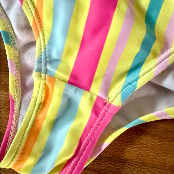 Betsy Johnson Floral and Strip Ruffled Pom-Pom Bikini Set Girls Size 10 - Picture 4 of 4